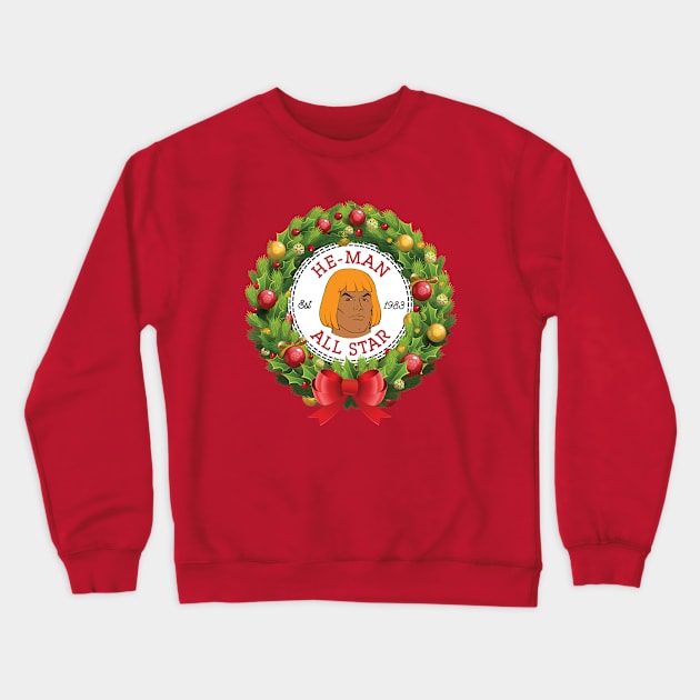 Christmas All Star He Man Wreath Crewneck Sweatshirt by Rebus28